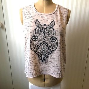 Tea n Rose cream and black owl tank top Size L